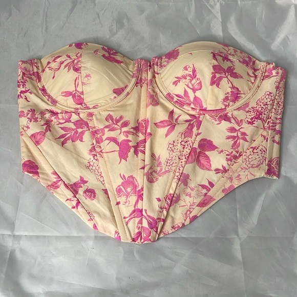 Olivaceous Pauline Floral Boned Corset Top Pink Cream Push Up Padded Adjust S - Picture 15 of 15
